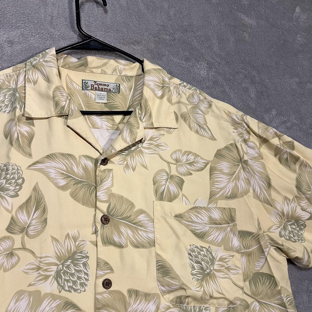 Tommy Bahama Shirt Mens Large Yellow Green Floral Silk Camp Hawaiian Pocket - Picture 3 of 7